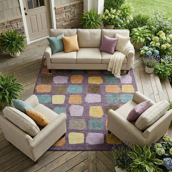 10' X 14' Purple And Plum Geometric Washable Indoor Outdoor Area Rug Homeroots Outdoor