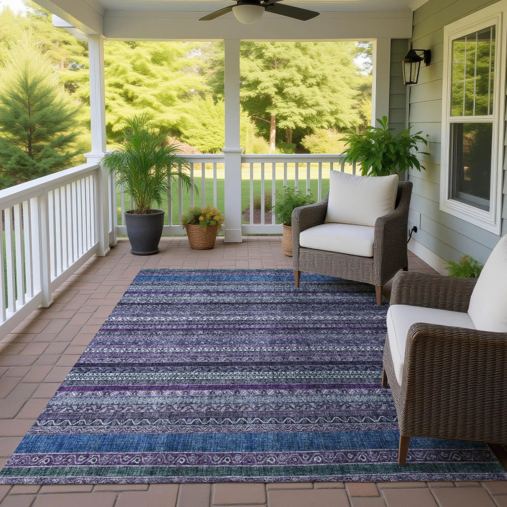 10' X 14' Purple And Plum Striped Washable Indoor Outdoor Area Rug Homeroots Outdoor