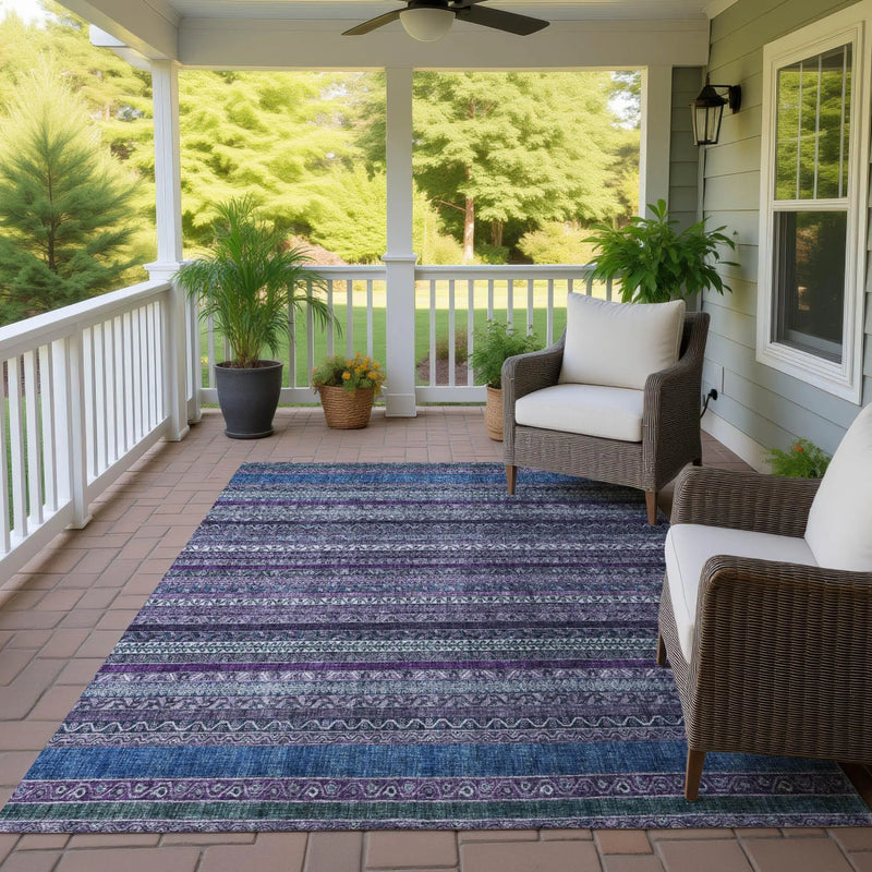 10' X 14' Purple And Plum Striped Washable Indoor Outdoor Area Rug Homeroots Outdoor