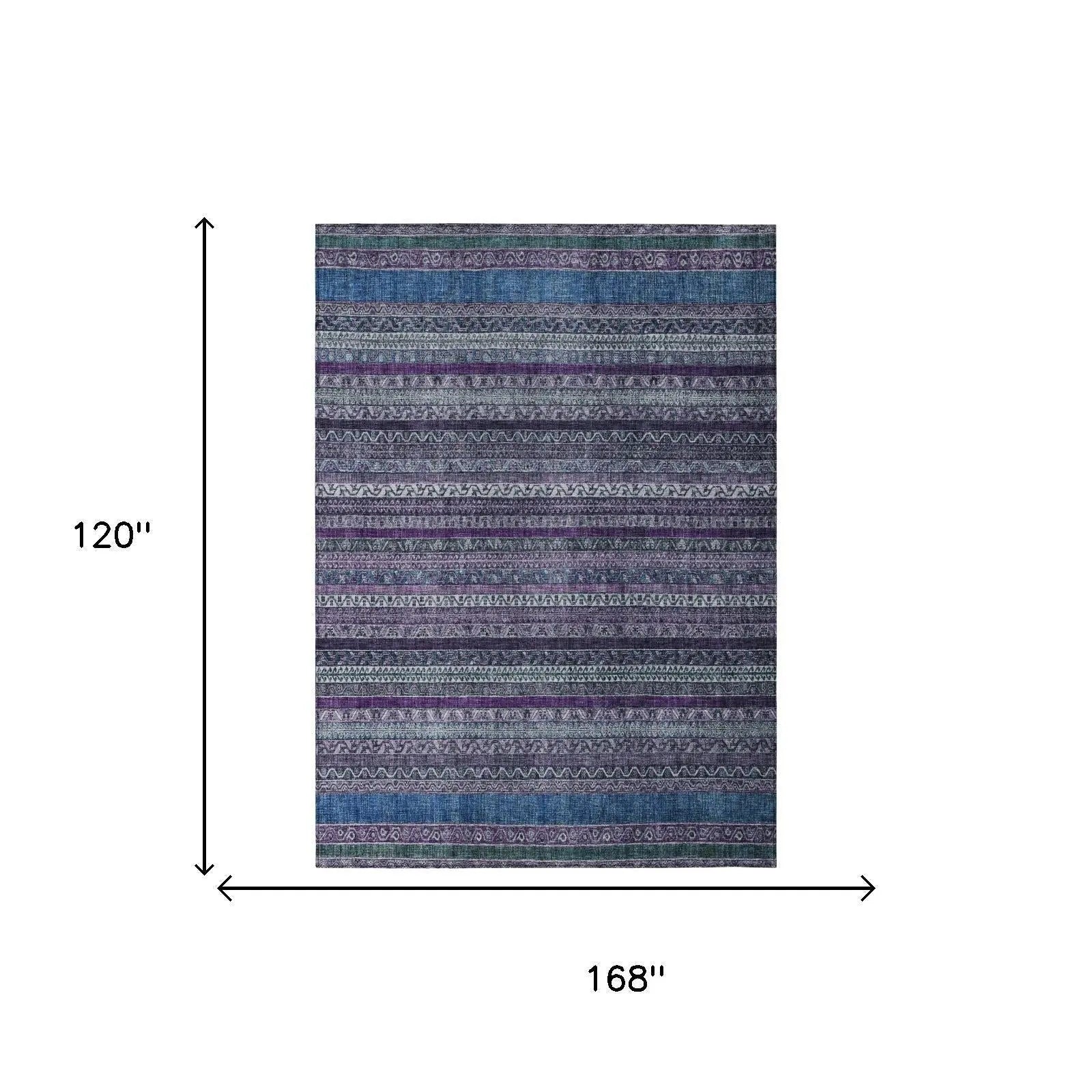 10' X 14' Purple And Plum Striped Washable Indoor Outdoor Area Rug Homeroots Outdoor
