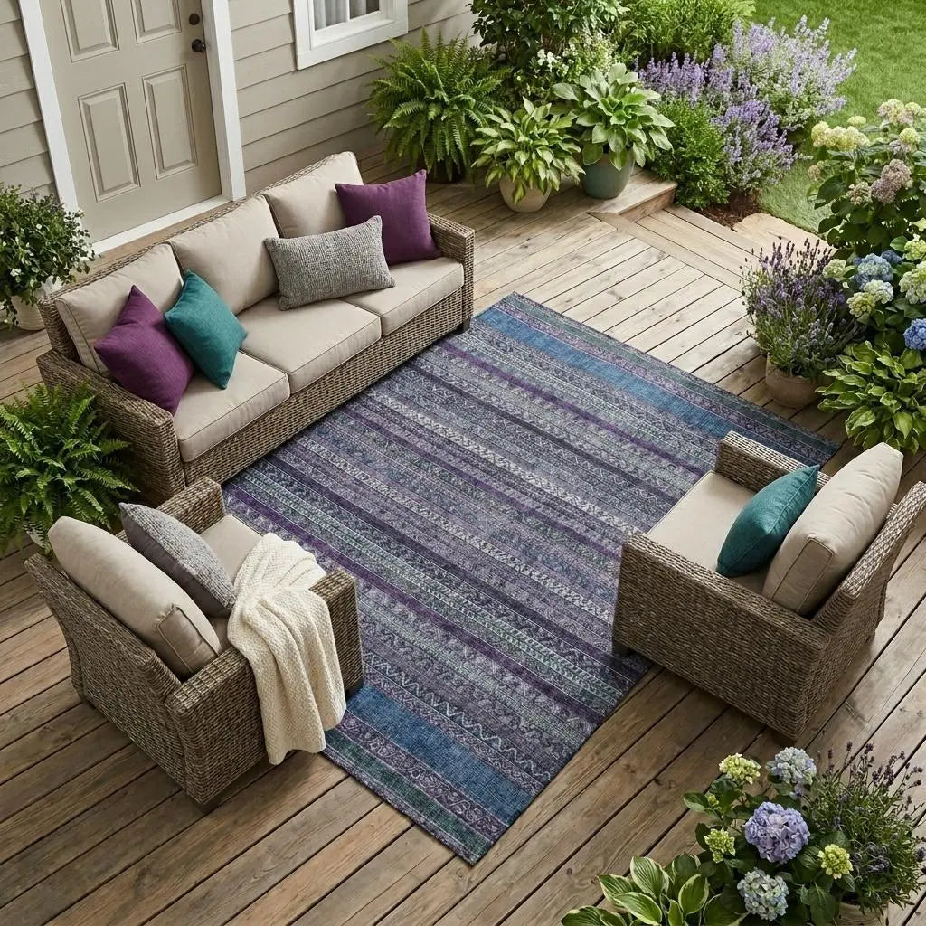 10' X 14' Purple And Plum Striped Washable Indoor Outdoor Area Rug Homeroots Outdoor