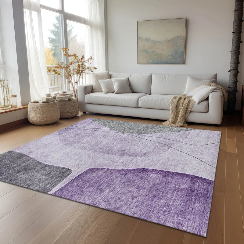 10' X 14' Purple Eggplant And Gray Abstract Washable Indoor Outdoor Area Rug Homeroots Outdoor