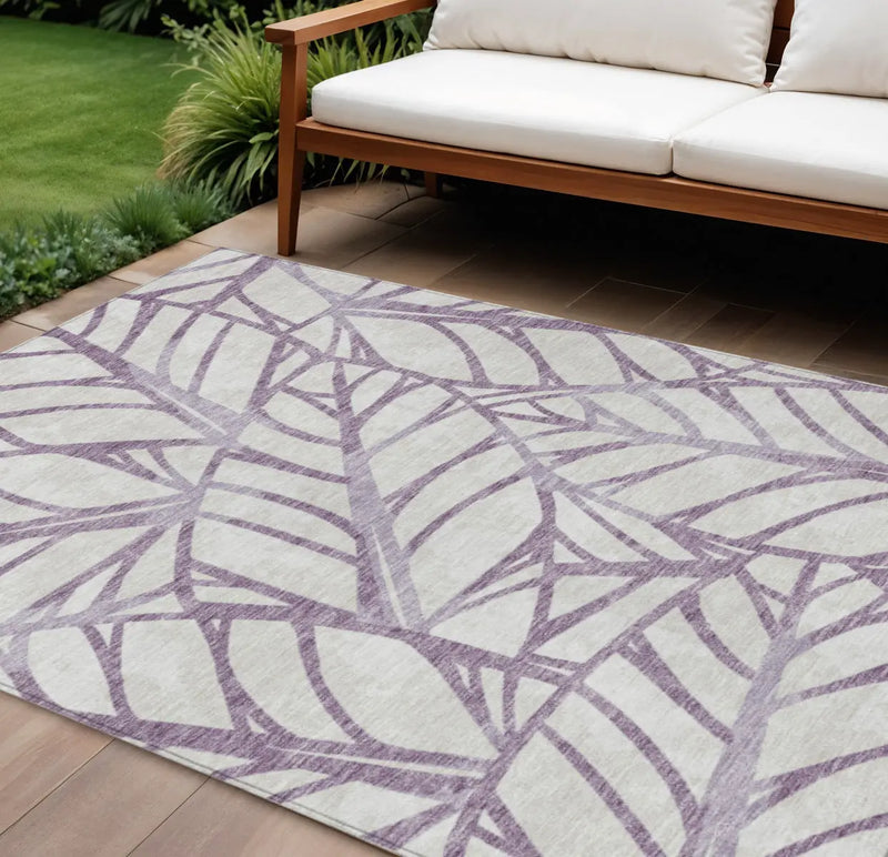 10' X 14' Purple Lavender And Beige Floral Washable Indoor Outdoor Area Rug Homeroots Outdoor