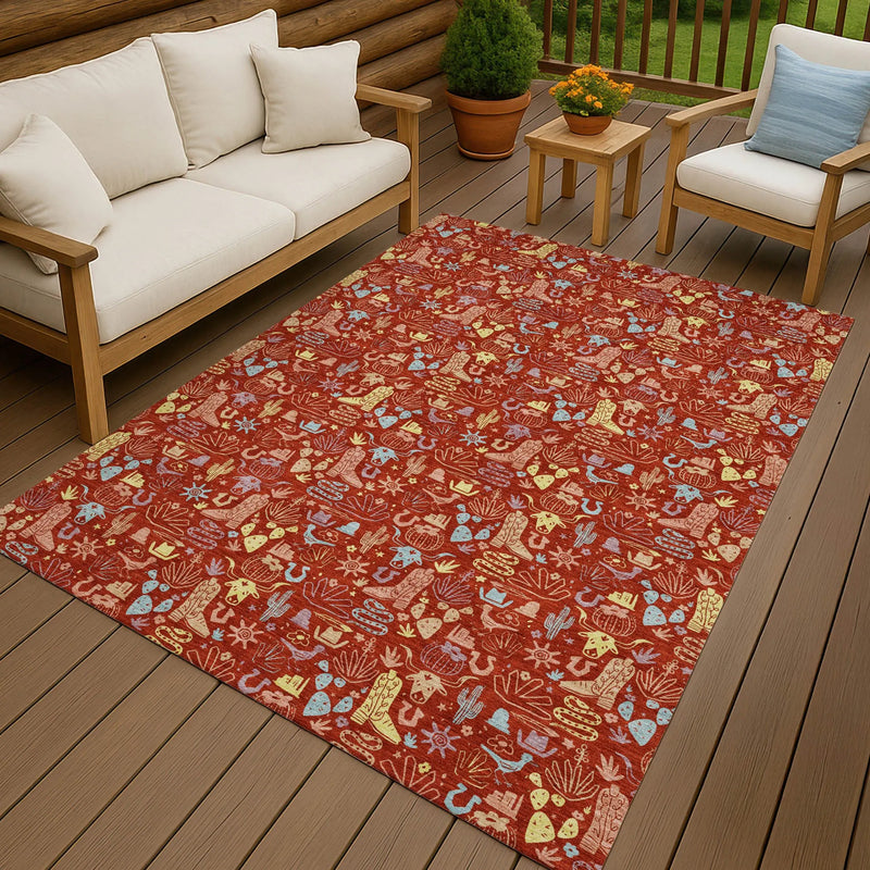 10' X 14' Red And Coral Stars Washable Indoor Outdoor Area Rug Homeroots Outdoor