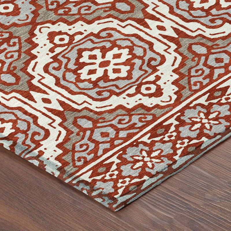 10' X 14' Red And Denim Blue Tribal Washable Indoor Outdoor Area Rug Homeroots Outdoor