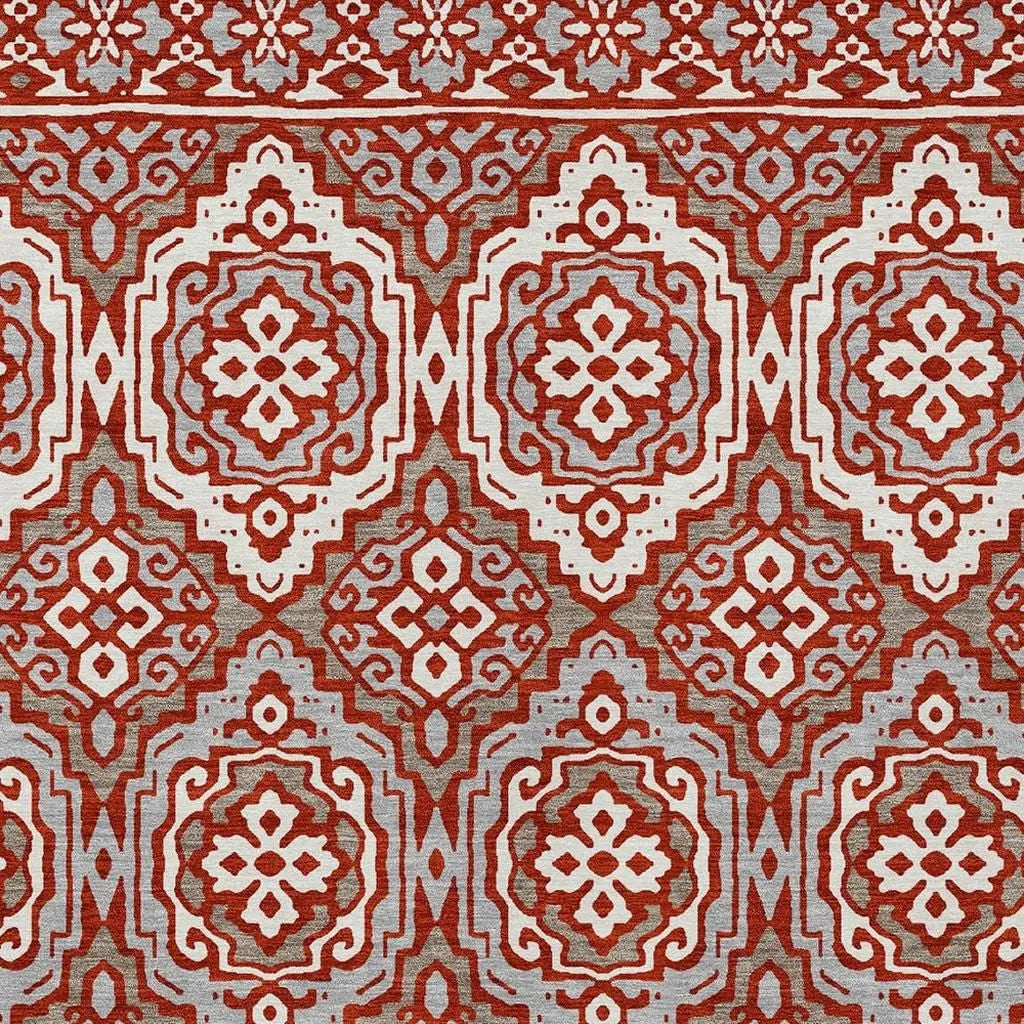 10' X 14' Red And Denim Blue Tribal Washable Indoor Outdoor Area Rug Homeroots Outdoor