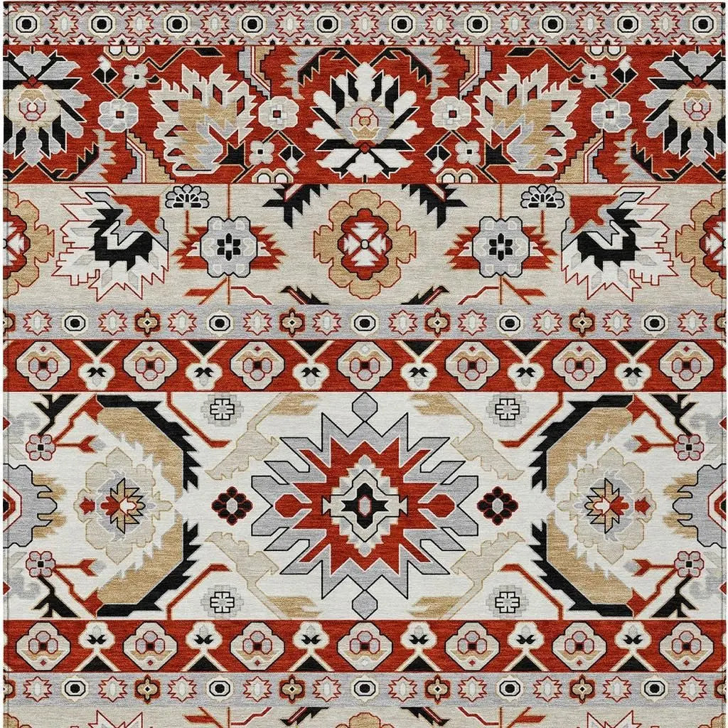 10' X 14' Red And Ivory Cactus Washable Indoor Outdoor Area Rug Homeroots Outdoor