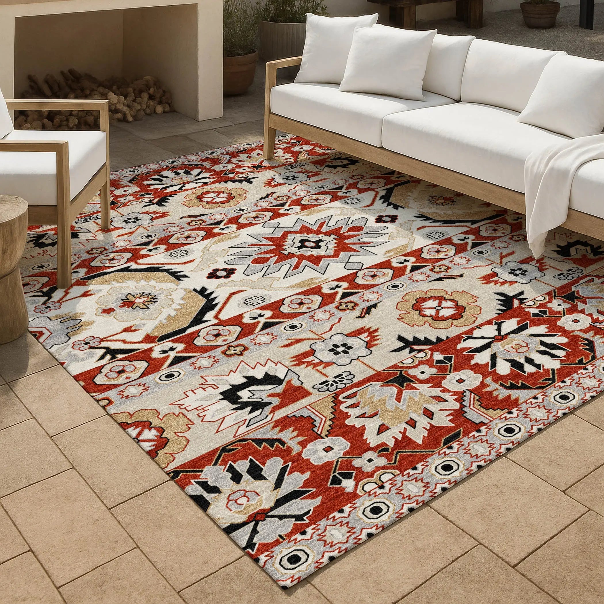 10' X 14' Red And Ivory Cactus Washable Indoor Outdoor Area Rug Homeroots Outdoor