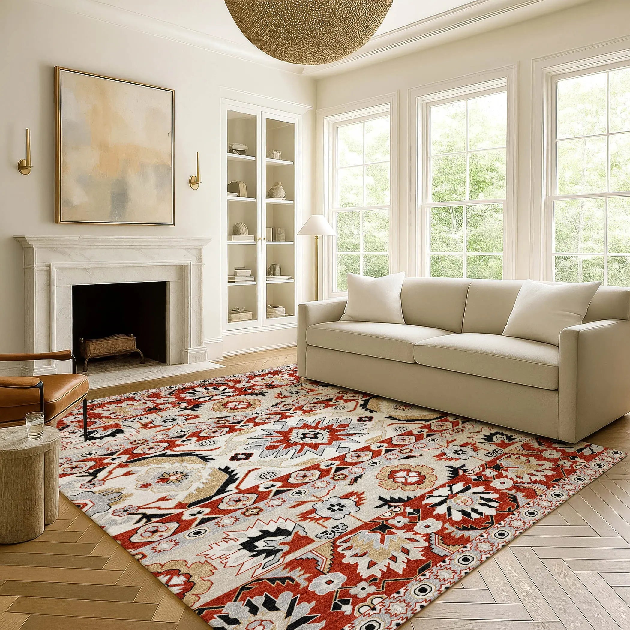 10' X 14' Red And Ivory Cactus Washable Indoor Outdoor Area Rug Homeroots Outdoor