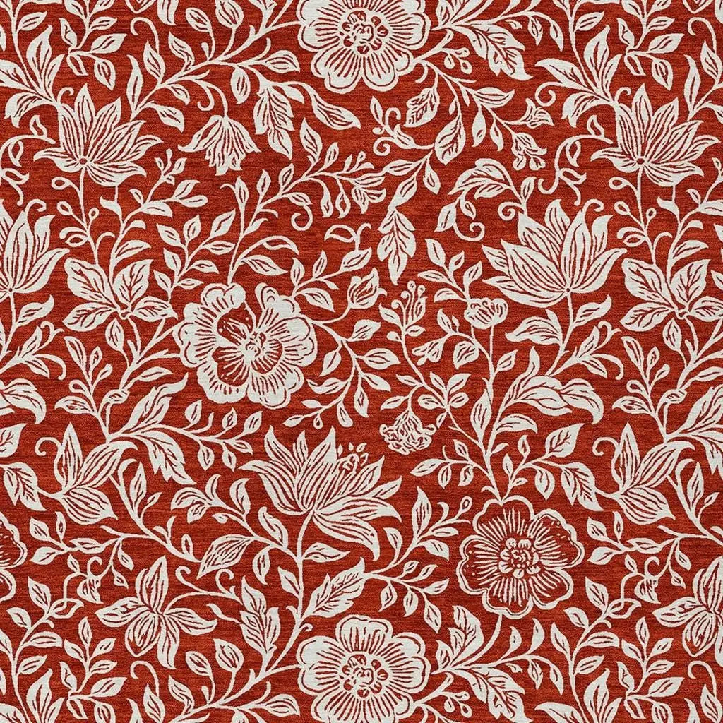 10' X 14' Red And Ivory Floral Washable Indoor Outdoor Area Rug Homeroots Outdoor