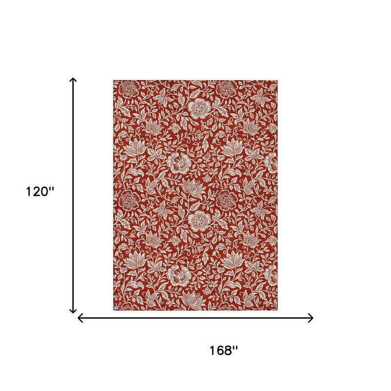 10' X 14' Red And Ivory Floral Washable Indoor Outdoor Area Rug Homeroots Outdoor