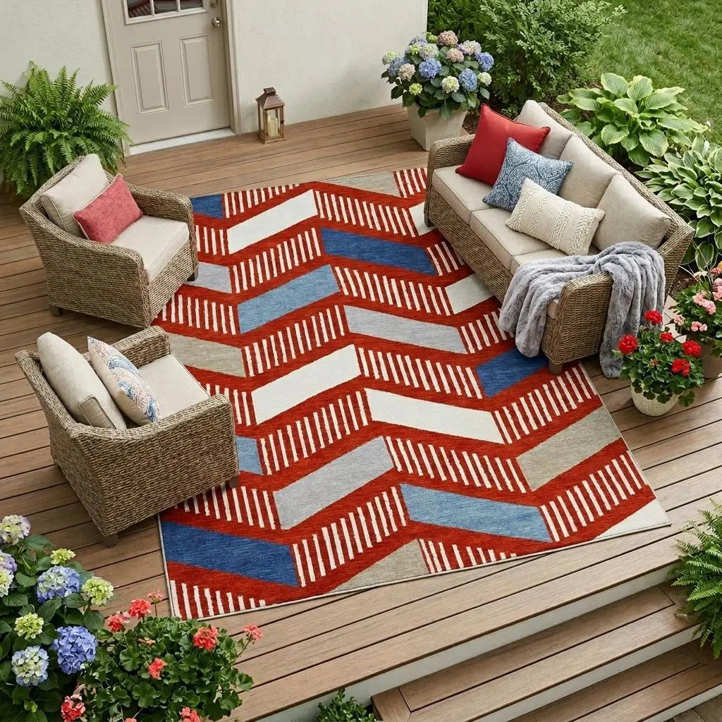 10' X 14' Red And Ivory Geometric Washable Indoor Outdoor Area Rug Homeroots Outdoor
