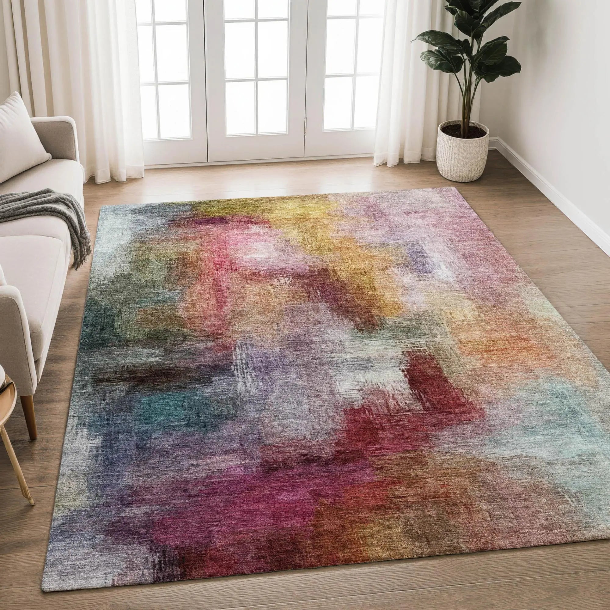 10' X 14' Red And Plum Abstract Washable Indoor Outdoor Area Rug Homeroots Outdoor