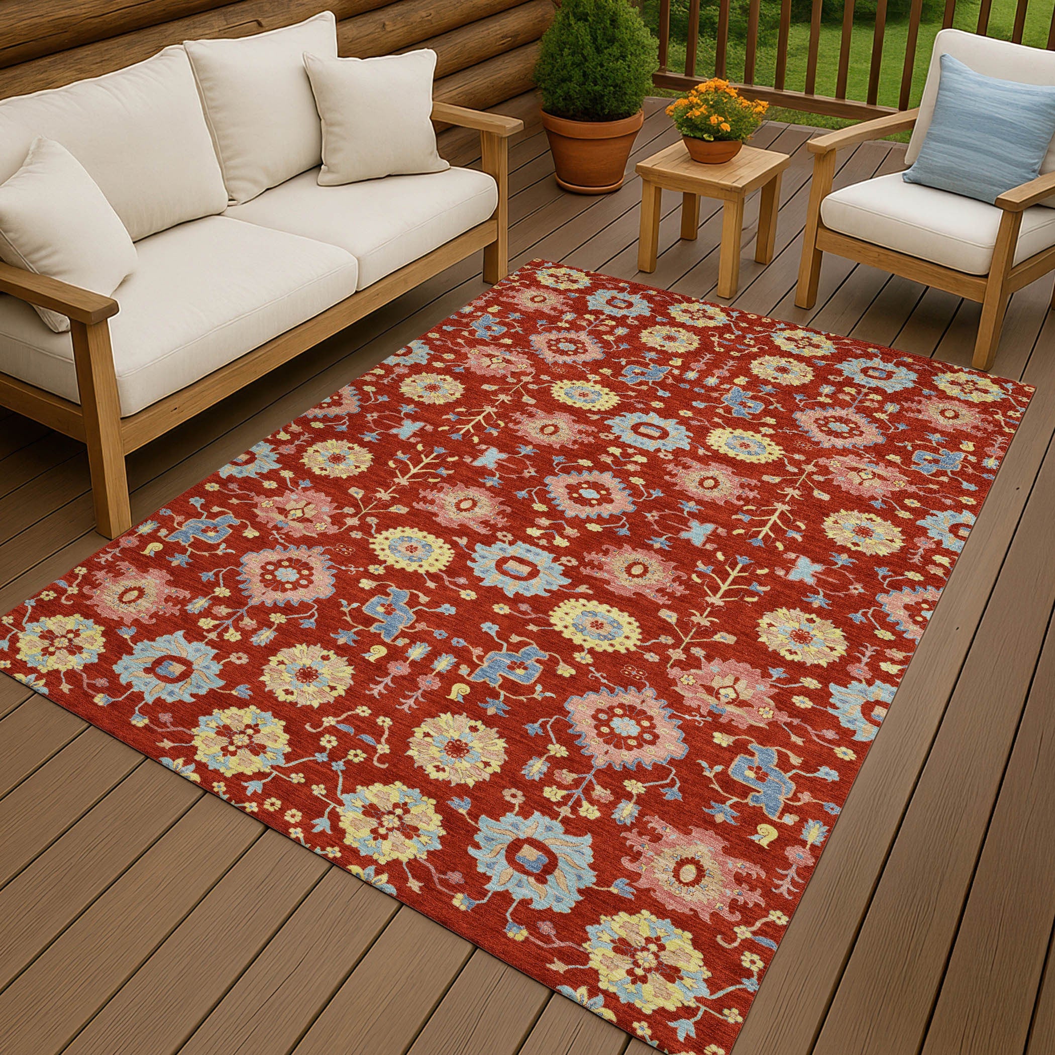 10' X 14' Red And Rust Geometric Washable Indoor Outdoor Area Rug Homeroots Outdoor