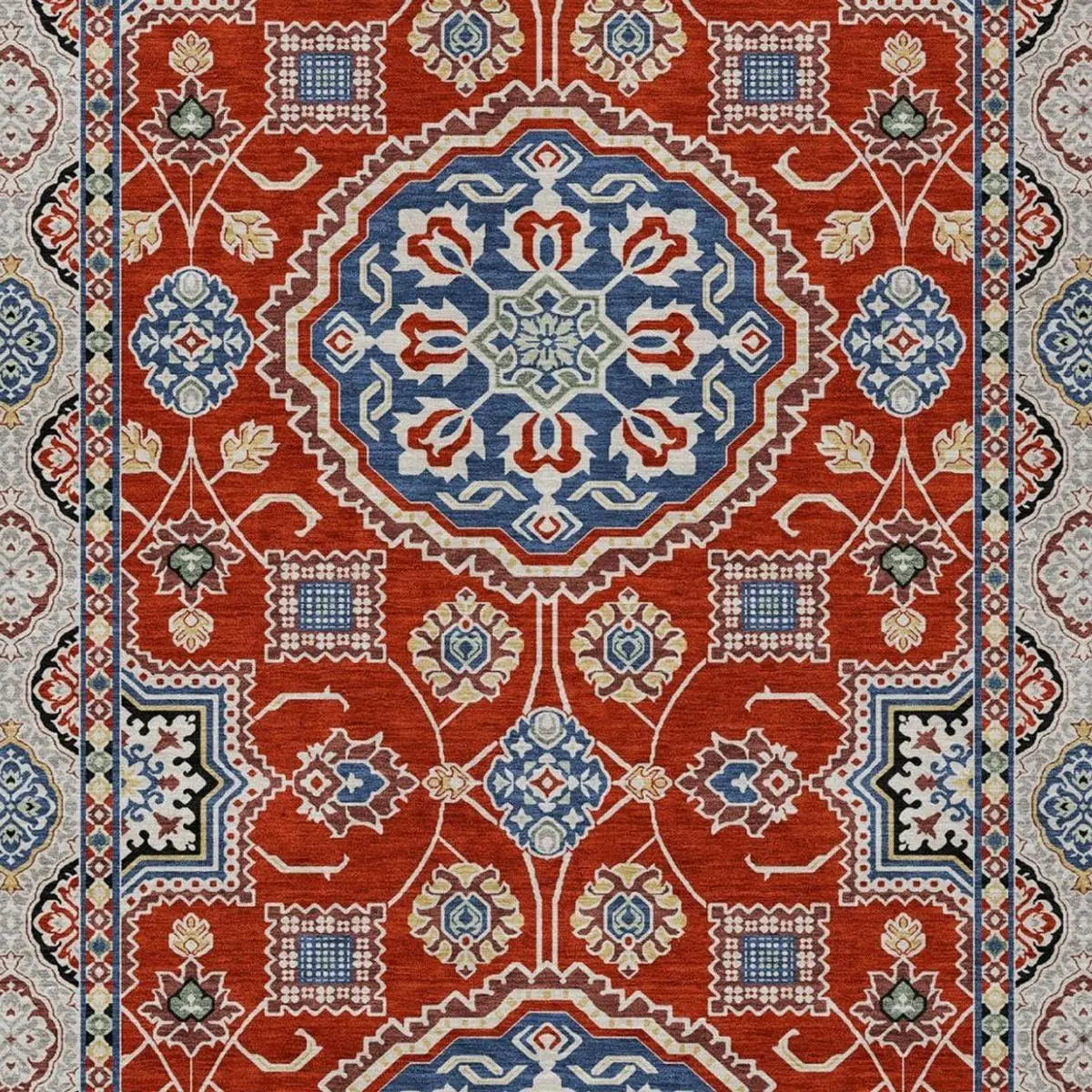 10' X 14' Red And Silver Floral Medallion Washable Indoor Outdoor Area Rug Homeroots Outdoor