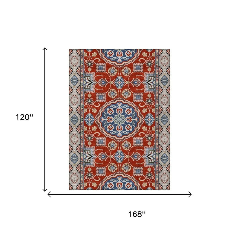 10' X 14' Red And Silver Floral Medallion Washable Indoor Outdoor Area Rug Homeroots Outdoor