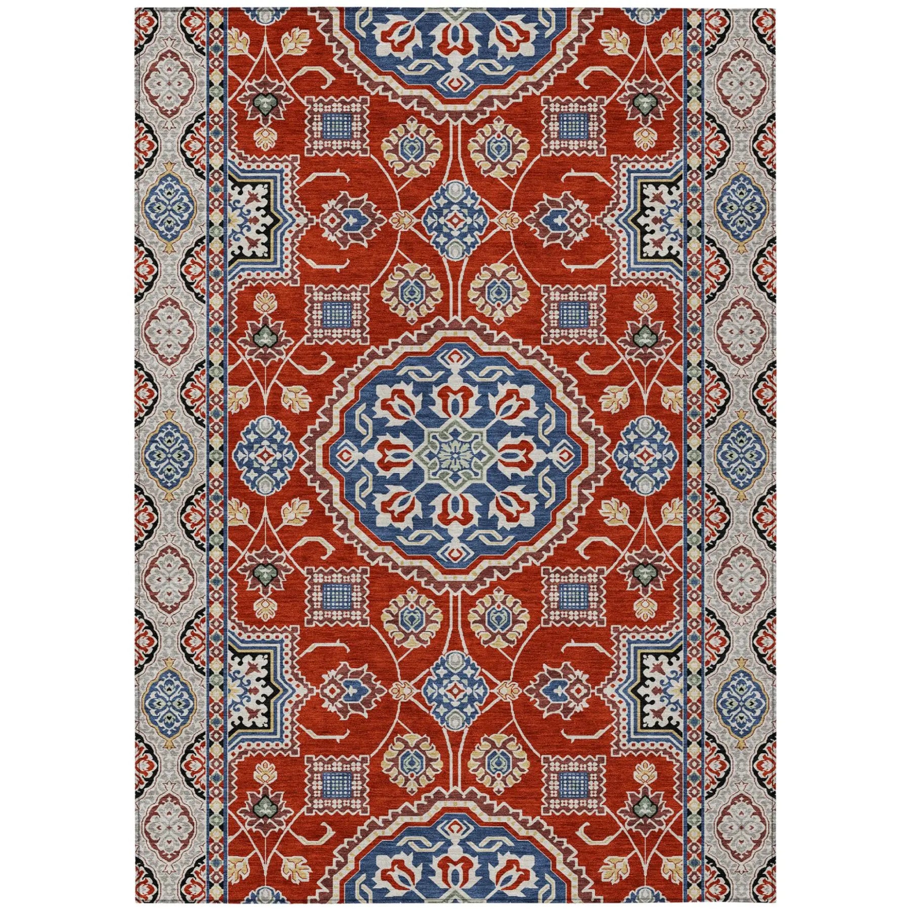 10' X 14' Red And Silver Floral Medallion Washable Indoor Outdoor Area Rug Homeroots Outdoor