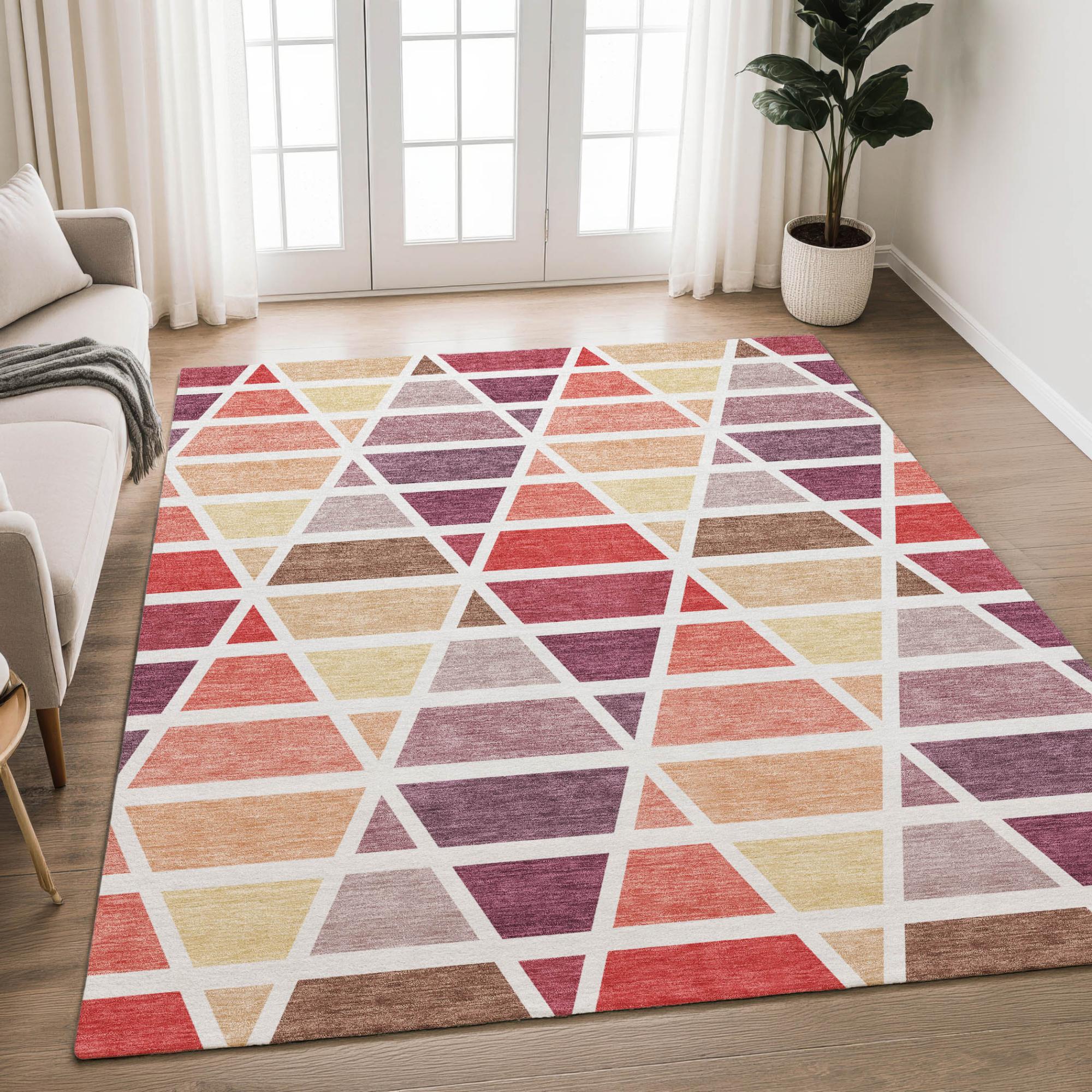 10' X 14' Red And White Geometric Washable Indoor Outdoor Area Rug Homeroots Outdoor