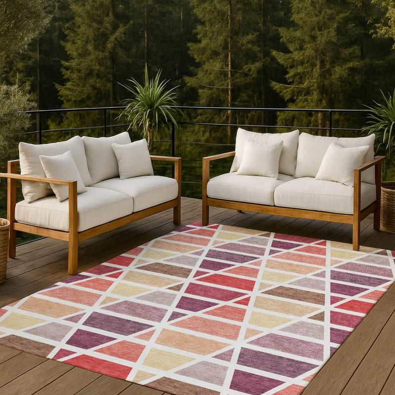 10' X 14' Red And White Geometric Washable Indoor Outdoor Area Rug Homeroots Outdoor