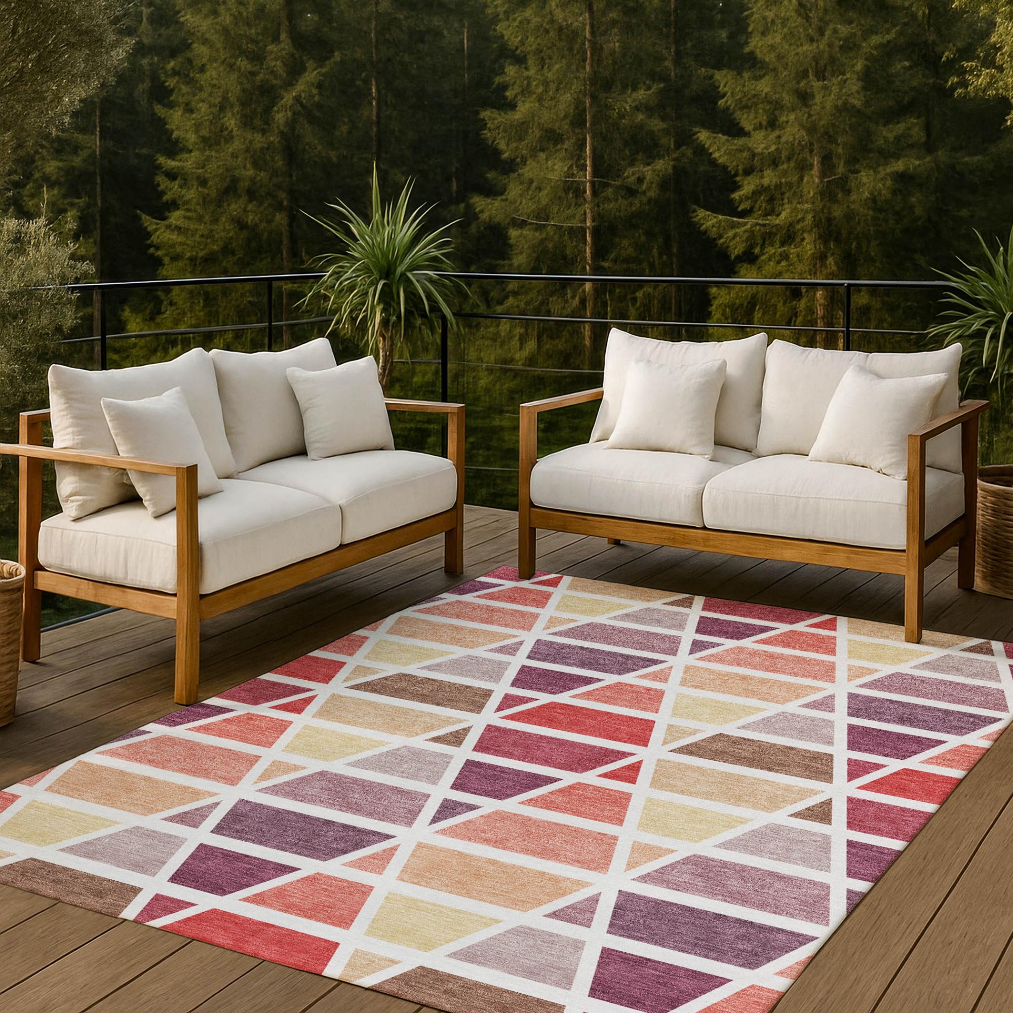 10' X 14' Red And White Geometric Washable Indoor Outdoor Area Rug Homeroots Outdoor