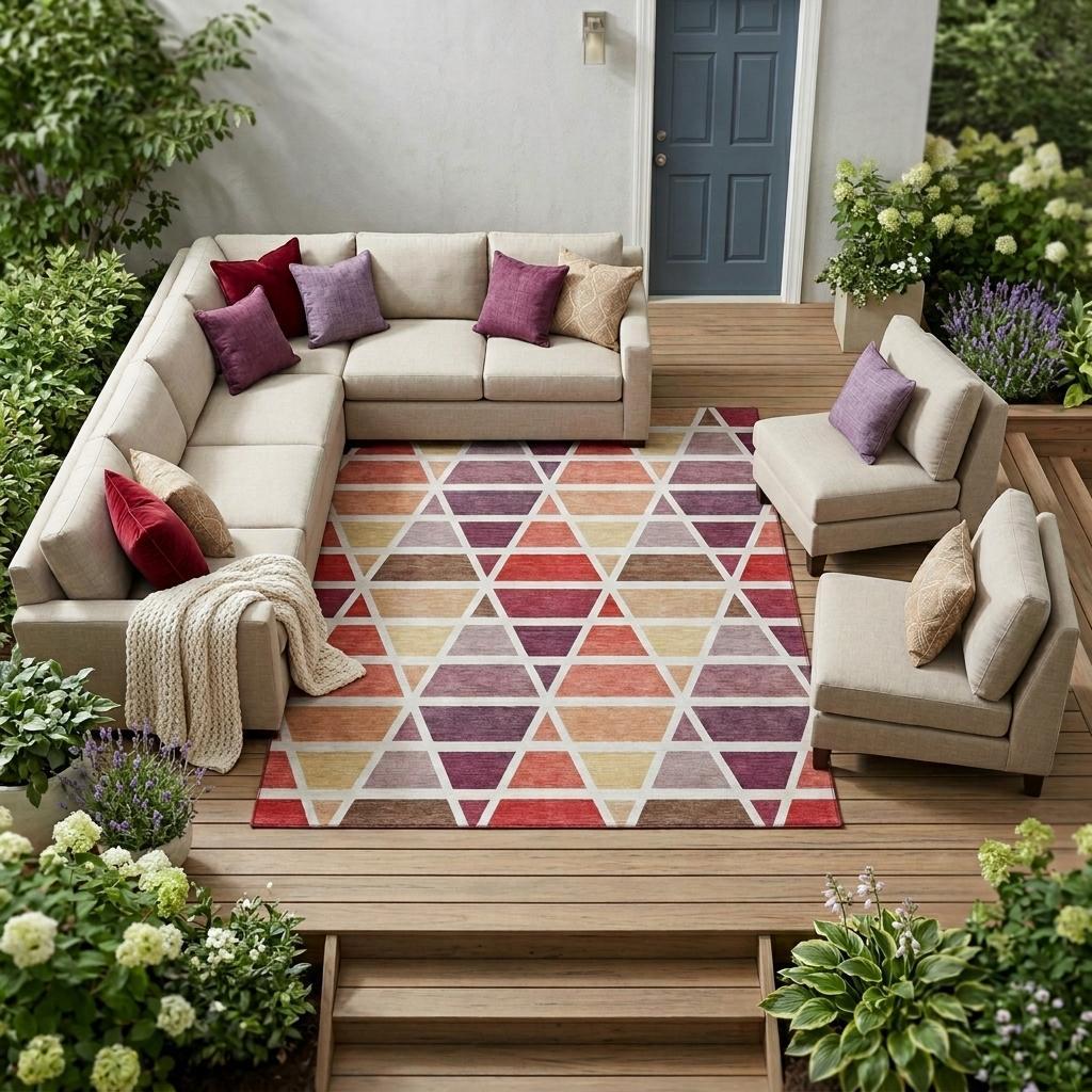 10' X 14' Red And White Geometric Washable Indoor Outdoor Area Rug Homeroots Outdoor