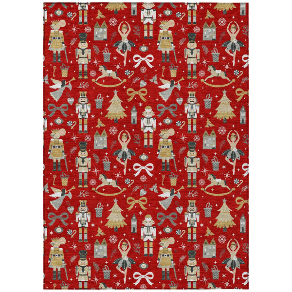 10' X 14' Red Gold Black And Gray Village House Washable Indoor Outdoor Area Rug Homeroots Outdoor