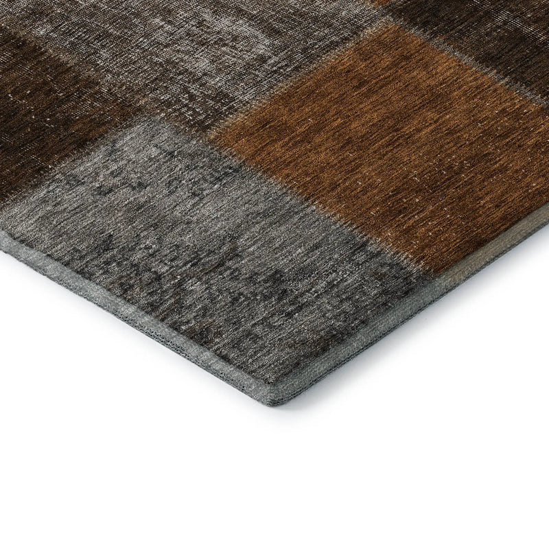 10' X 14' Rust Brown And Gray Patchwork Washable Area Rug With UV Protection Homeroots Home Decor