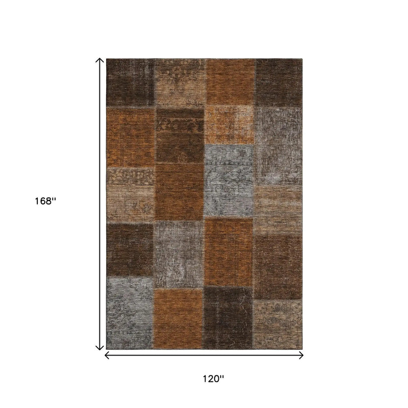 10' X 14' Rust Brown And Gray Patchwork Washable Area Rug With UV Protection Homeroots Home Decor