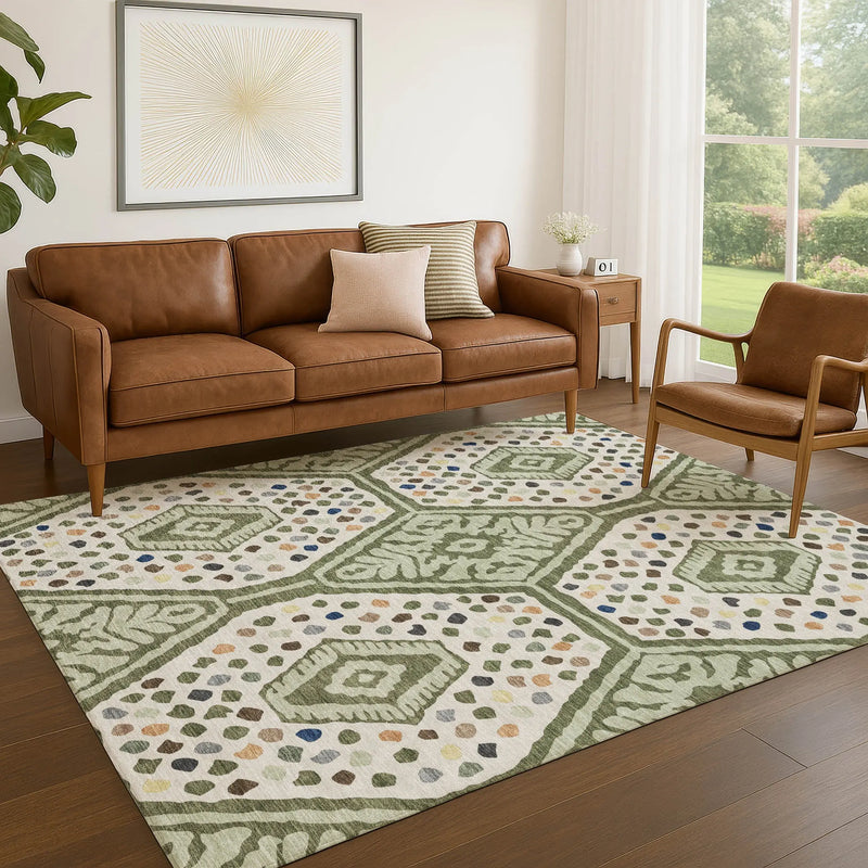 10' X 14' Sage And Beige Tribal Washable Indoor Outdoor Area Rug Homeroots Outdoor