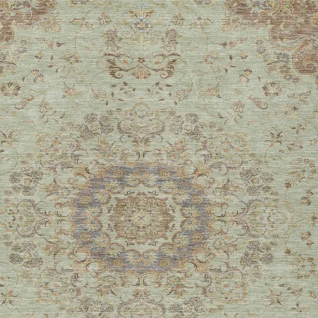 10' X 14' Sage And Brown Floral Medallion Washable Indoor Outdoor Area Rug Homeroots Outdoor
