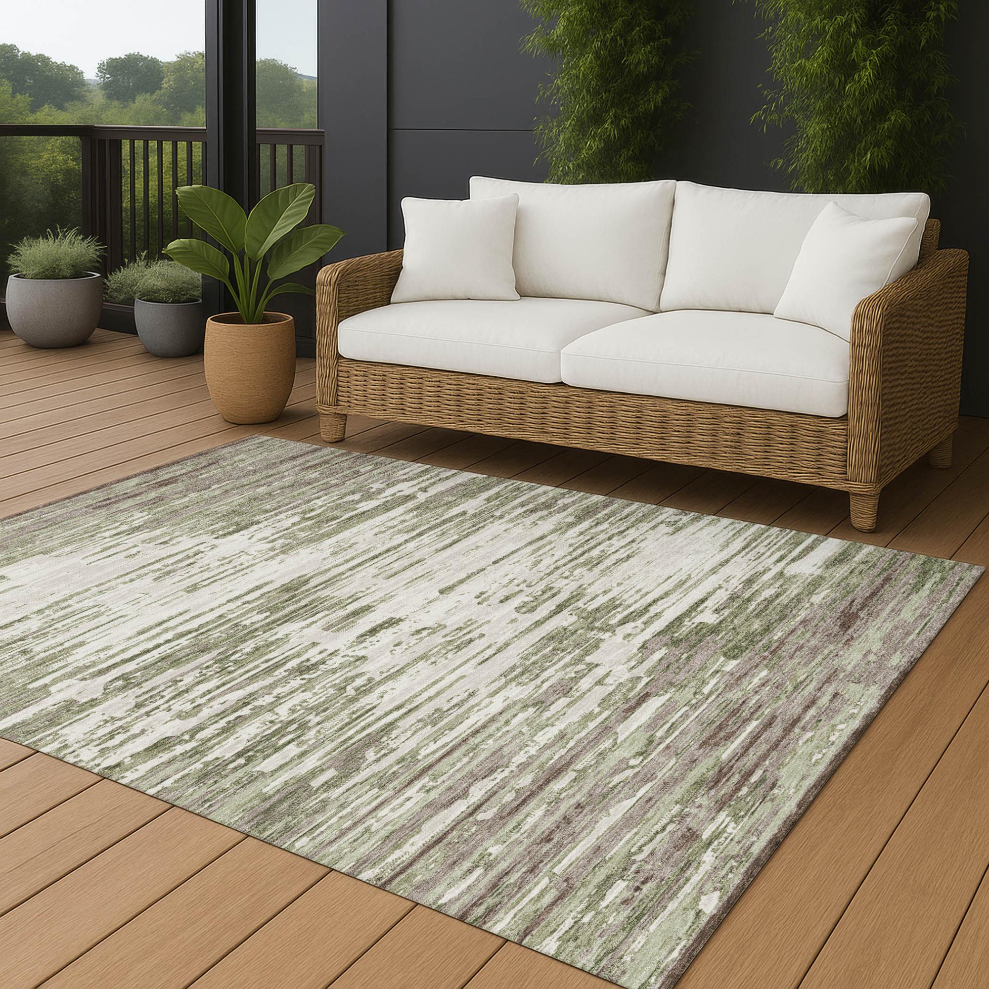 10' X 14' Sage And Green Abstract Washable Indoor Outdoor Area Rug Homeroots Outdoor