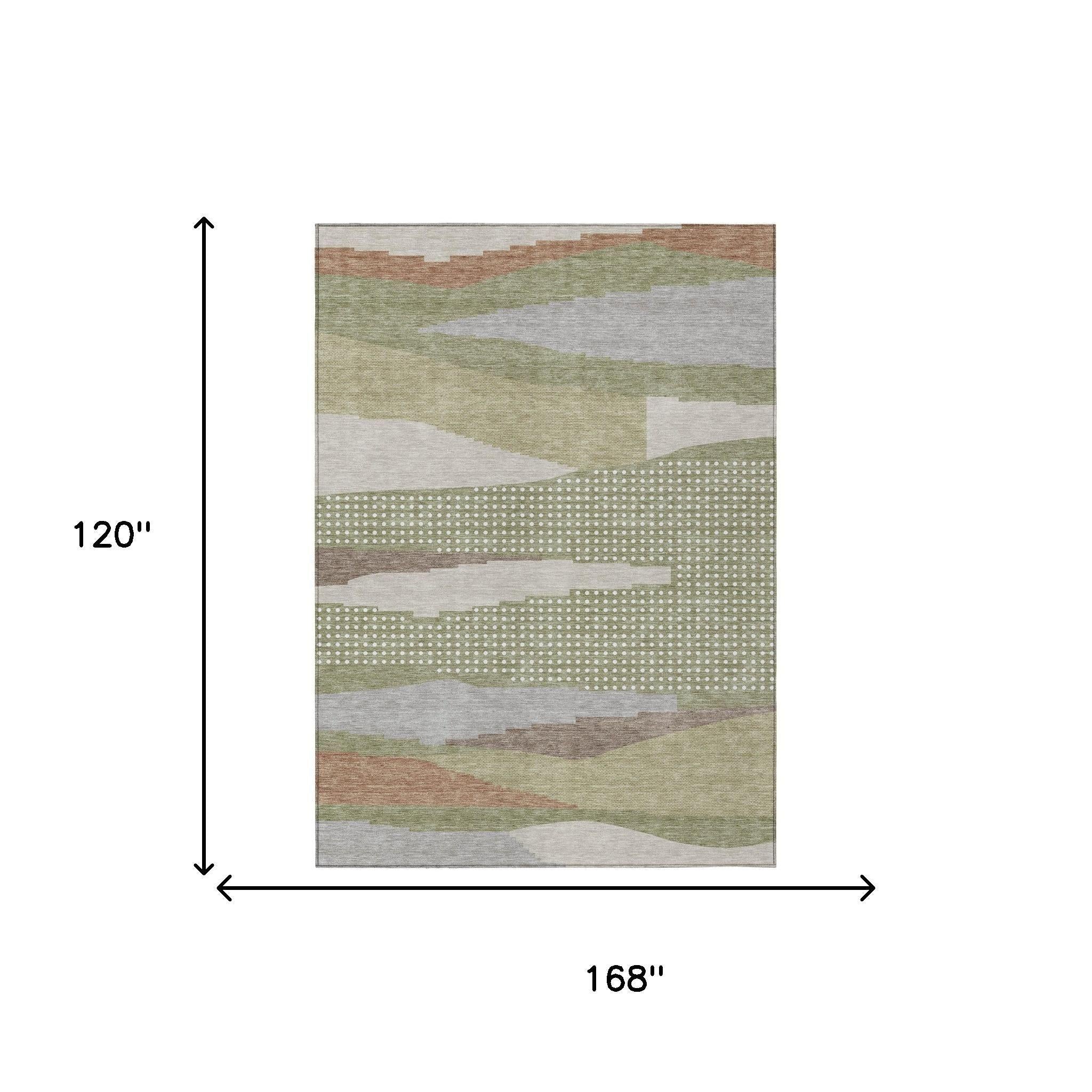 10' X 14' Sage And Green Abstract Washable Indoor Outdoor Area Rug Homeroots Outdoor