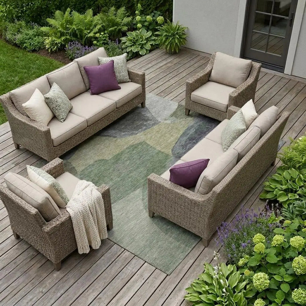 10' X 14' Sage And Green Abstract Washable Indoor Outdoor Area Rug Homeroots Outdoor