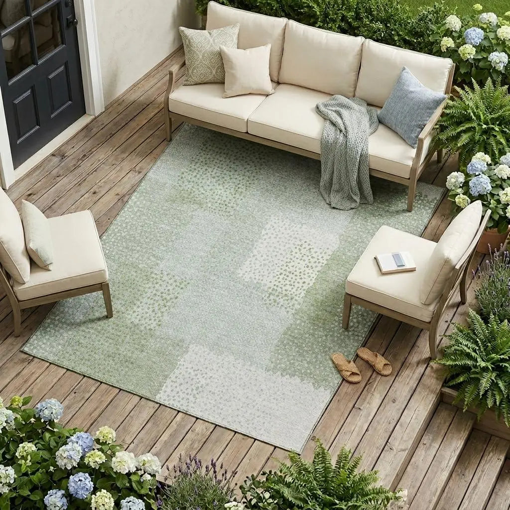 10' X 14' Sage And Green Abstract Washable Indoor Outdoor Area Rug Homeroots Outdoor