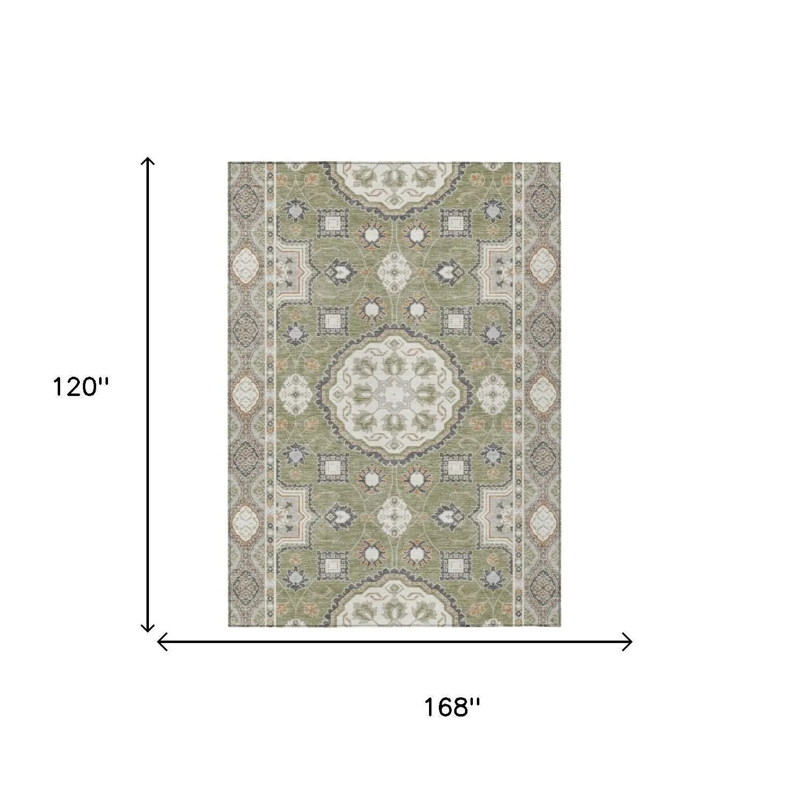 10' X 14' Sage And Green Floral Medallion Washable Indoor Outdoor Area Rug Homeroots Outdoor