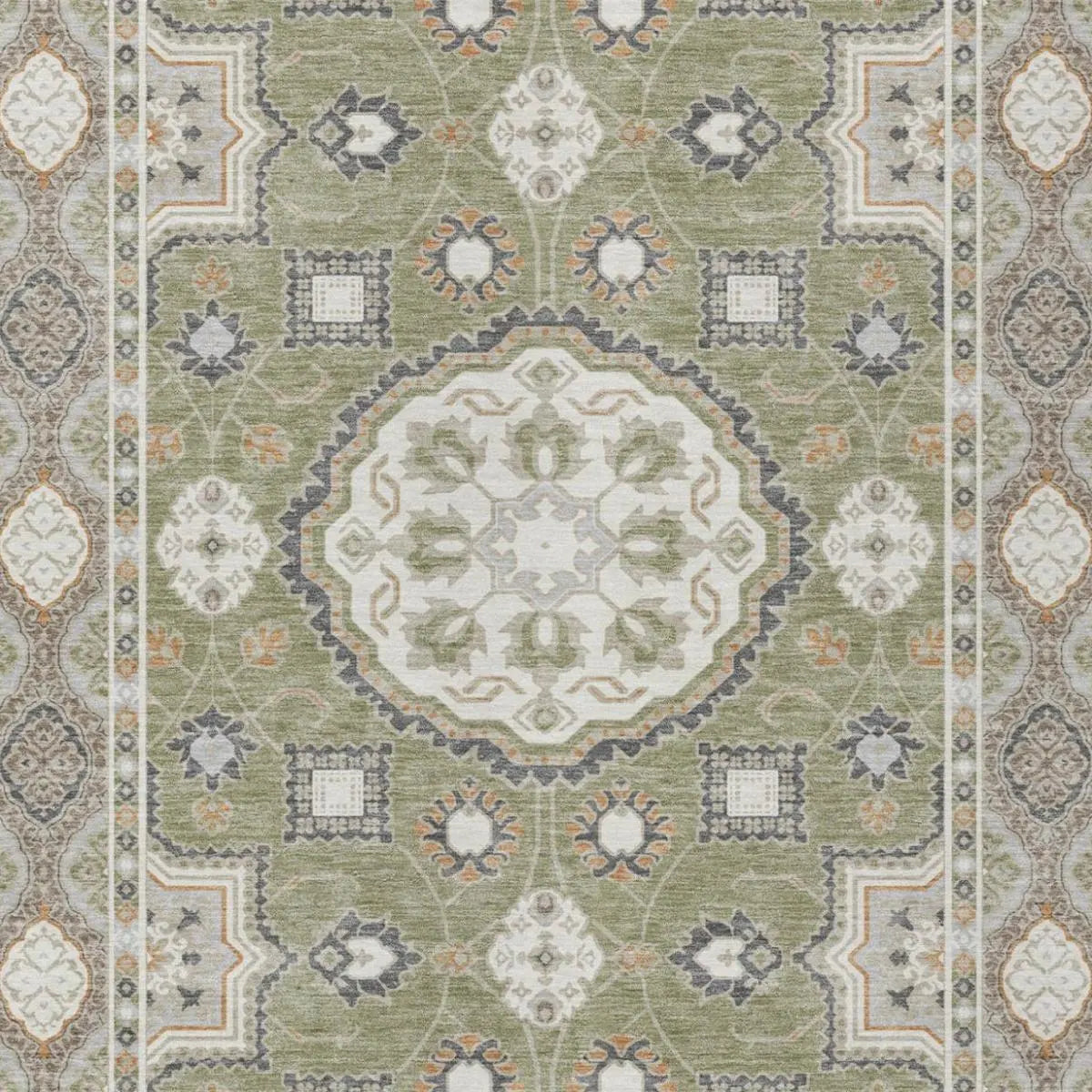 10' X 14' Sage And Green Floral Medallion Washable Indoor Outdoor Area Rug Homeroots Outdoor