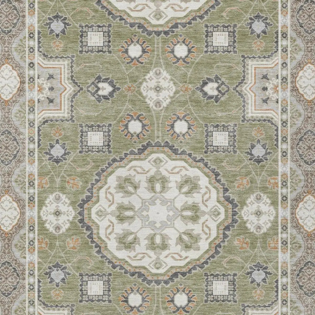 10' X 14' Sage And Green Floral Medallion Washable Indoor Outdoor Area Rug Homeroots Outdoor