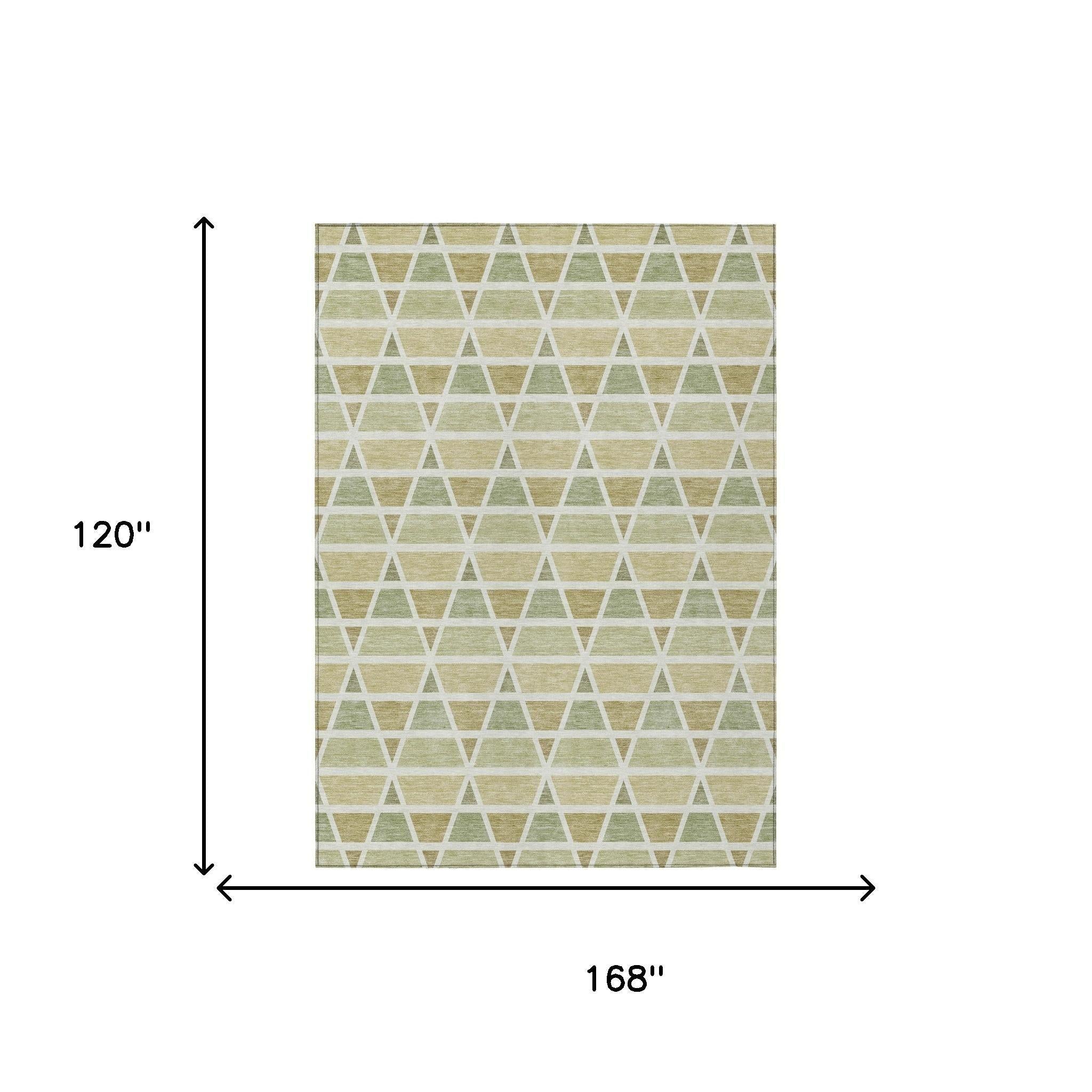 10' X 14' Sage And Green Geometric Washable Indoor Outdoor Area Rug Homeroots Outdoor