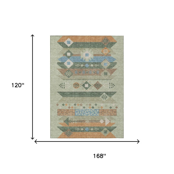 10' X 14' Sage And Green Geometric Washable Indoor Outdoor Area Rug Homeroots Outdoor
