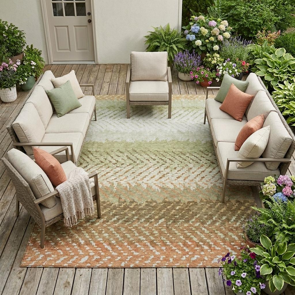10' X 14' Sage And Green Striped Washable Indoor Outdoor Area Rug Homeroots Outdoor
