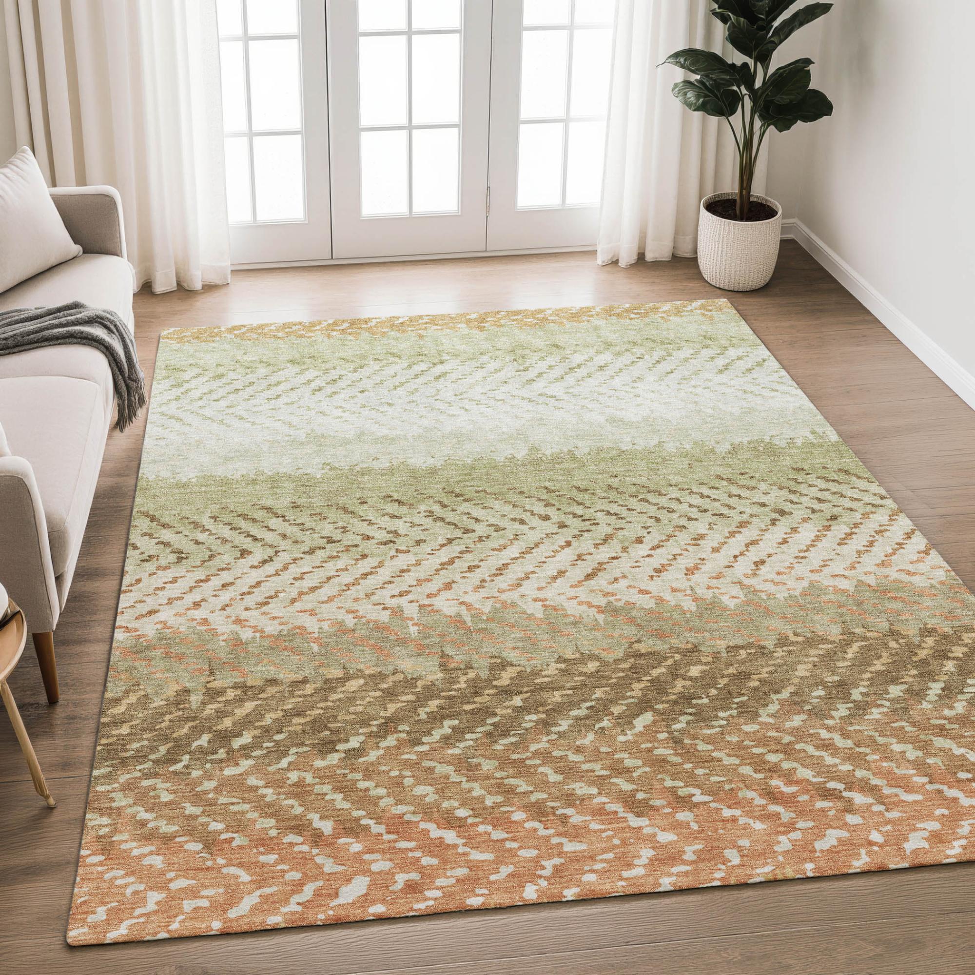 10' X 14' Sage And Green Striped Washable Indoor Outdoor Area Rug Homeroots Outdoor