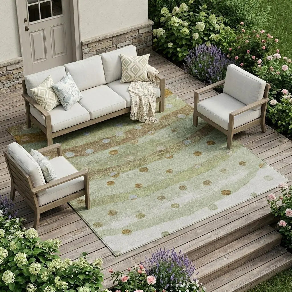 10' X 14' Sage And Green Striped Washable Indoor Outdoor Area Rug Homeroots Outdoor