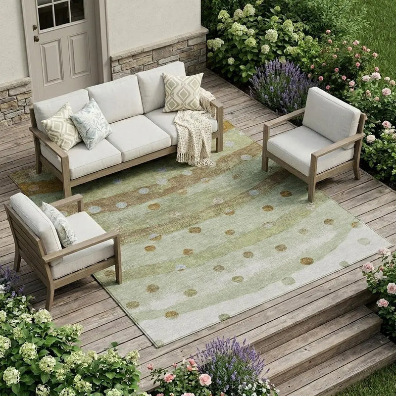 10' X 14' Sage And Green Striped Washable Indoor Outdoor Area Rug Homeroots Outdoor