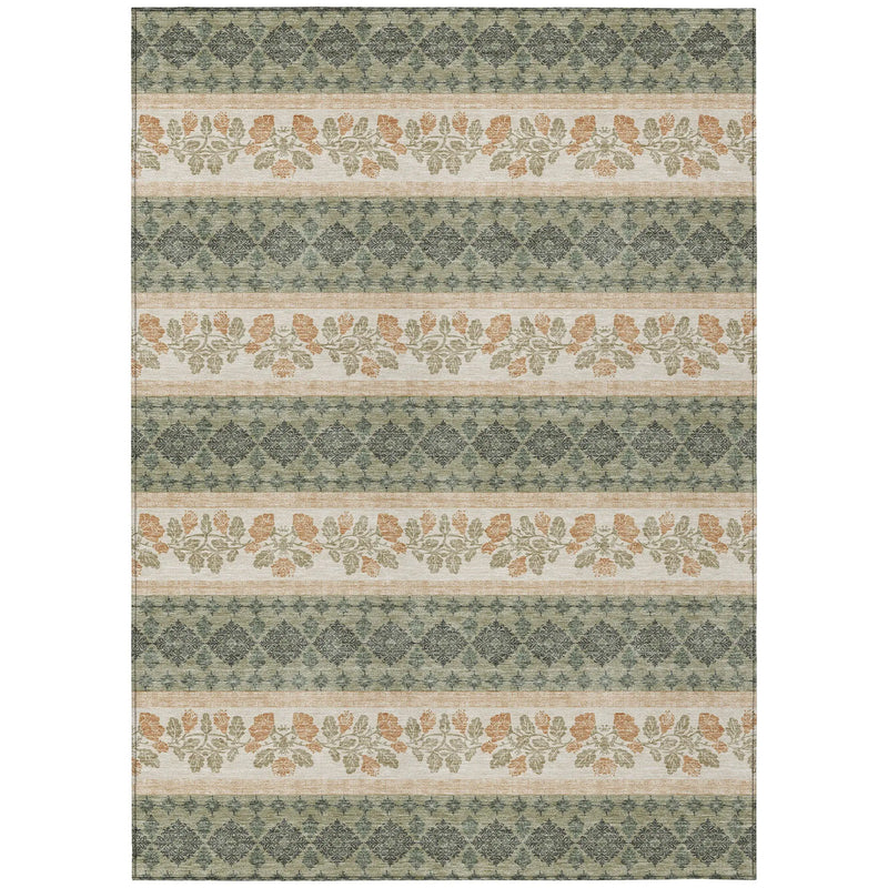 10' X 14' Sage And Ivory Striped Washable Indoor Outdoor Area Rug Homeroots Outdoor