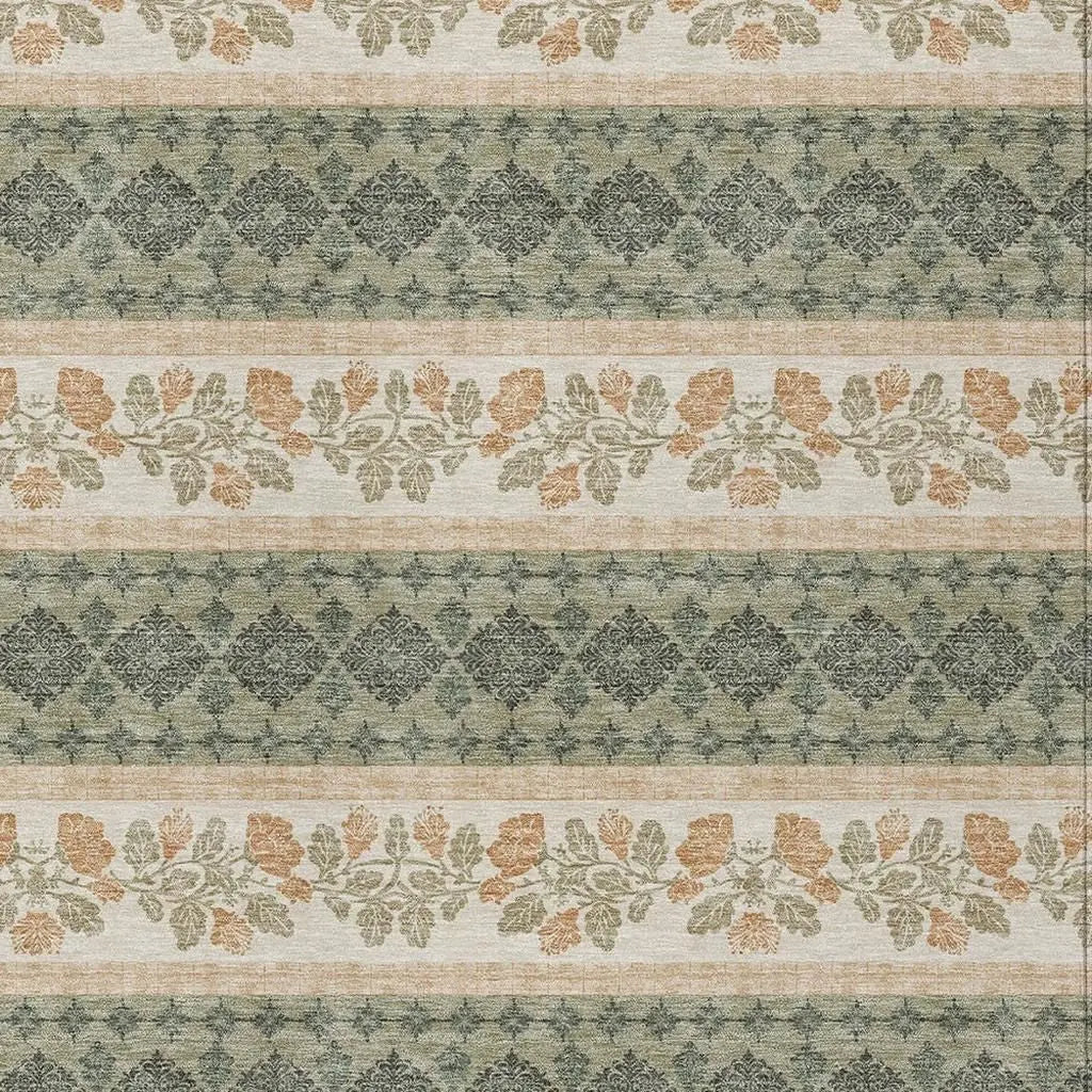 10' X 14' Sage And Ivory Striped Washable Indoor Outdoor Area Rug Homeroots Outdoor