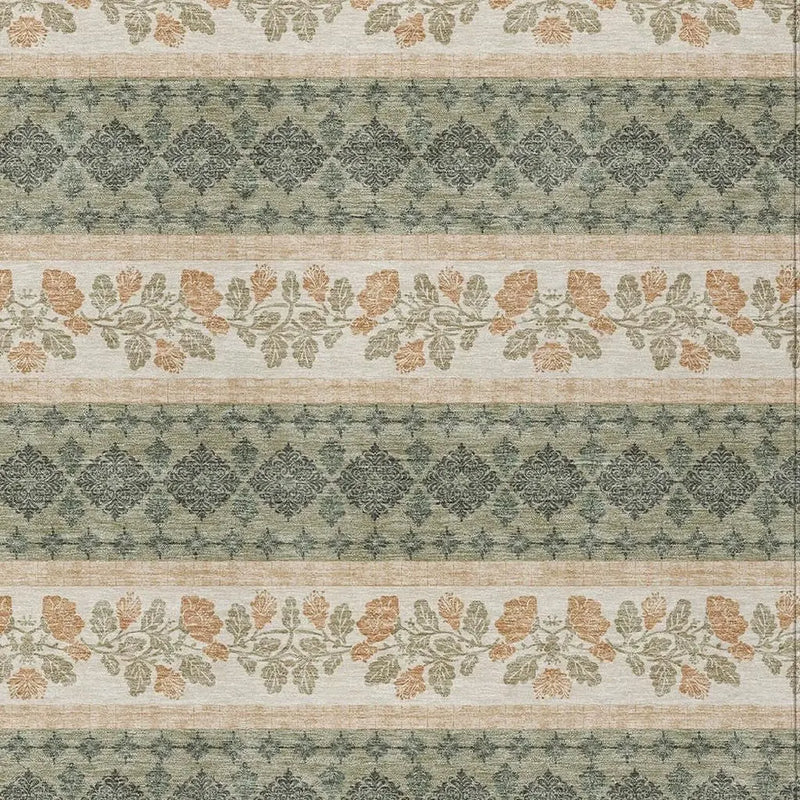 10' X 14' Sage And Ivory Striped Washable Indoor Outdoor Area Rug Homeroots Outdoor