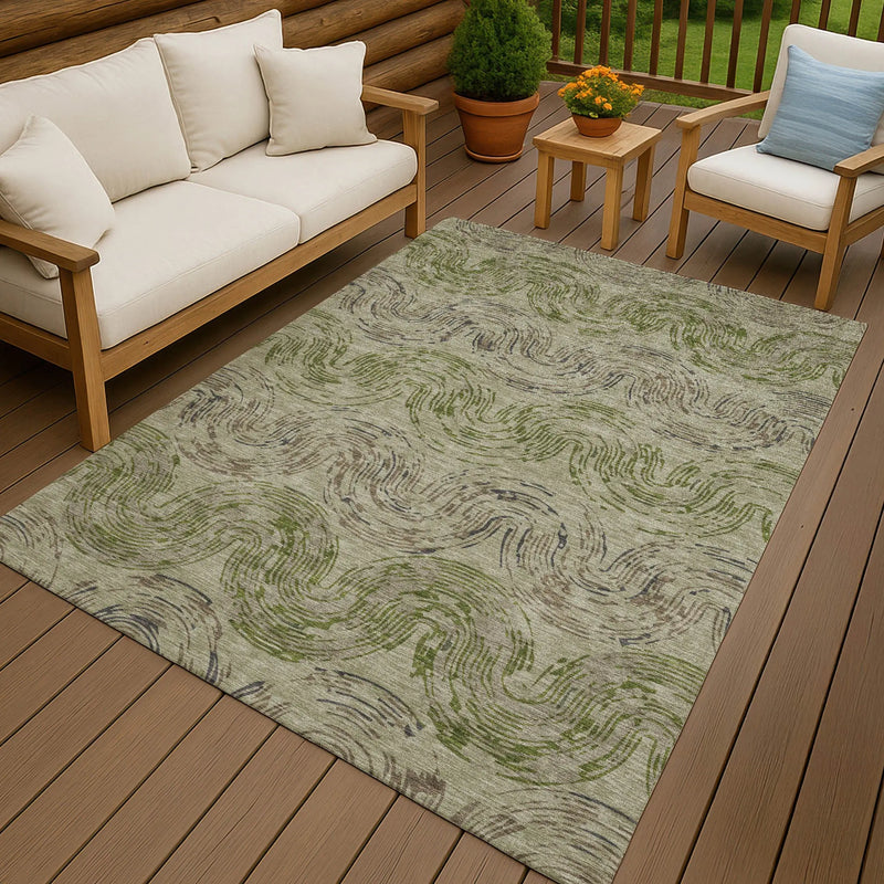 10' X 14' Sage And Olive Green Abstract Washable Indoor Outdoor Area Rug Homeroots Outdoor