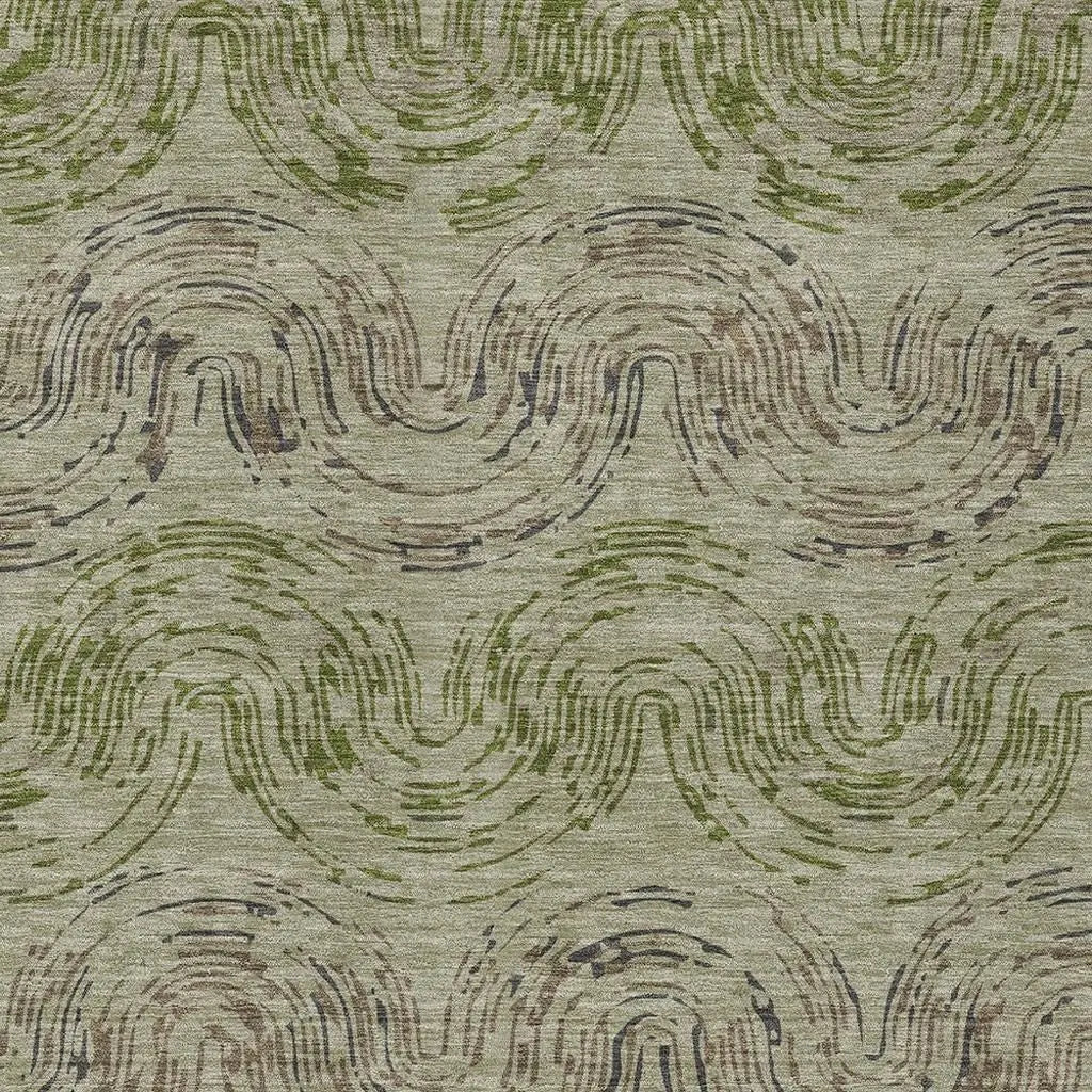 10' X 14' Sage And Olive Green Abstract Washable Indoor Outdoor Area Rug Homeroots Outdoor