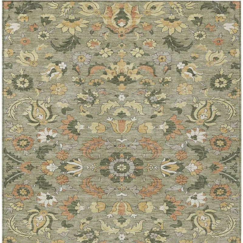 10' X 14' Sage And Olive Green Floral Medallion Washable Indoor Outdoor Area Rug Homeroots Outdoor