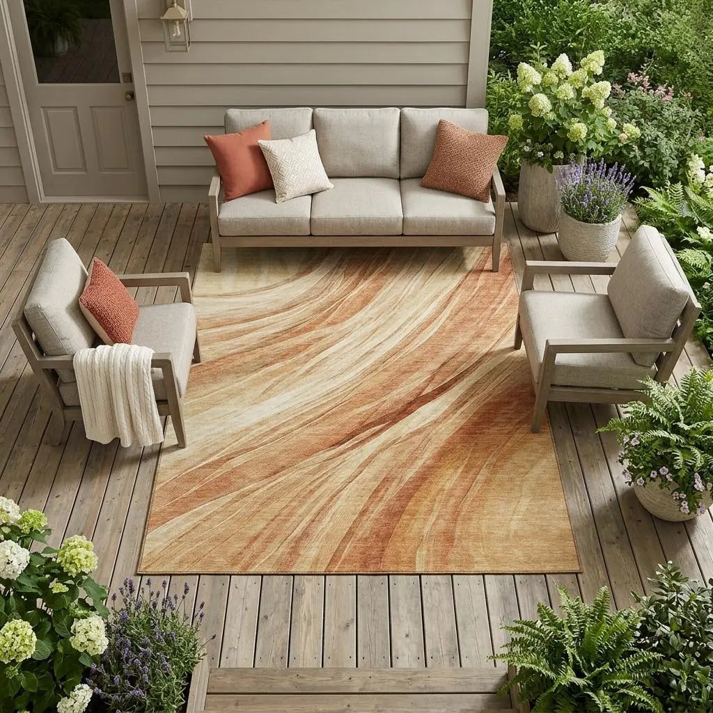 10' X 14' Salmon And Orange Abstract Washable Indoor Outdoor Area Rug Homeroots Outdoor
